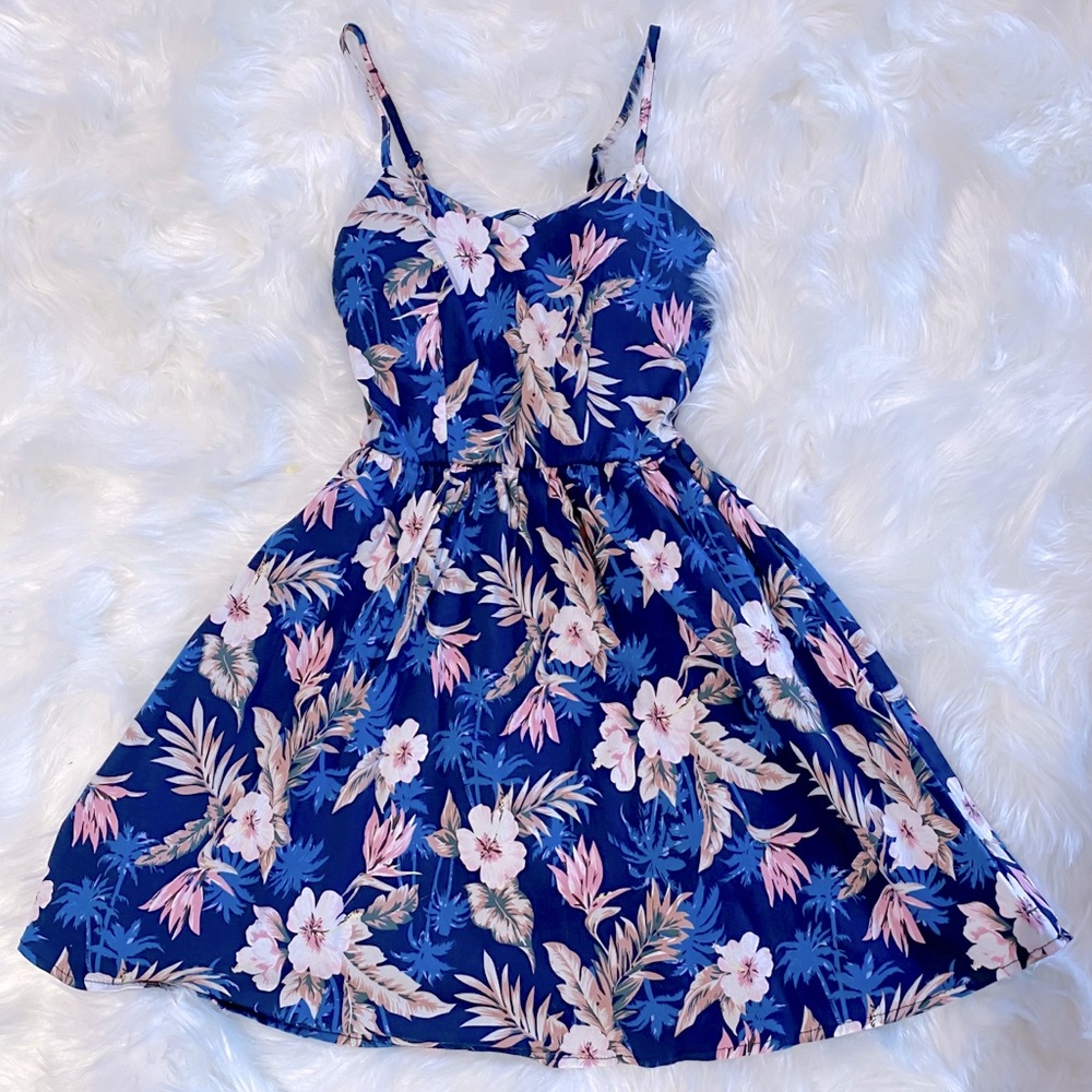 Blue Floral Padded Short Dress